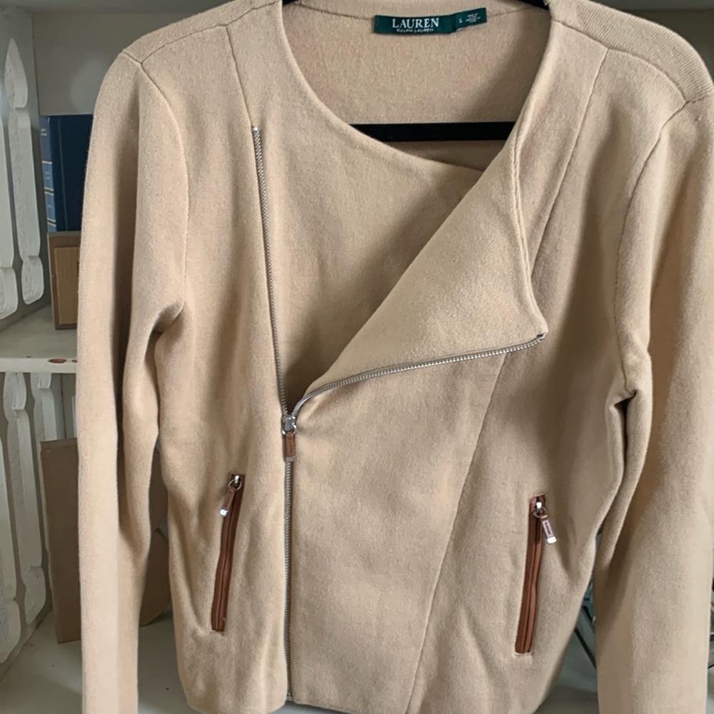Ralph Lauren Camel Moto Style Sweater - Size Large